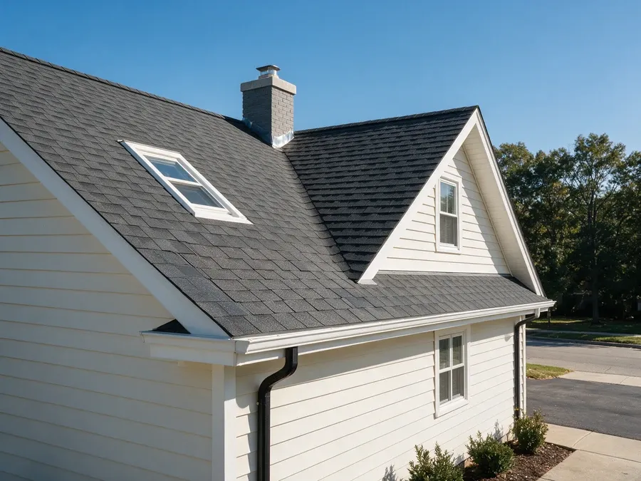 Repaired roof section blended seamlessly with the surrounding shingles.